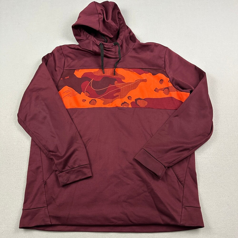 Nike Hoodie Men Extra Large Maroon Therma Fit Camo Graphic Pullover Fleece XL